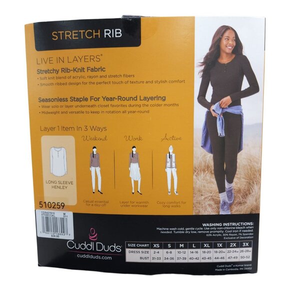 Cuddl Duds Womens Long Sleeve Henley Stretch Rib Knit Top Medium Charcoal - Picture 5 of 10